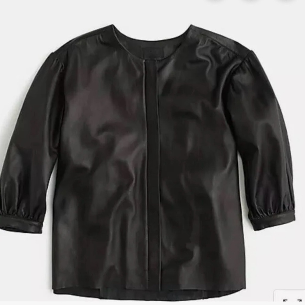JCrew Collection | Black Leather Zip Front Shirt | | Size 4 | Like New - Picture 3 of 12